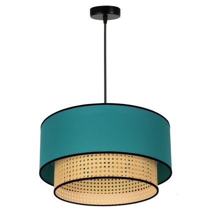 Duolla - Підвісна люстра BOHO 1xE27/15W/230V діаметр 45 см бірюзовий/ротанґ