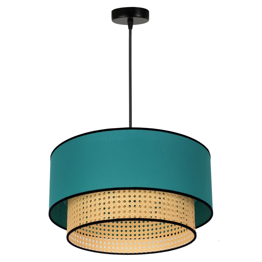 Duolla - Підвісна люстра BOHO 1xE27/15W/230V діаметр 45 см бірюзовий/ротанґ