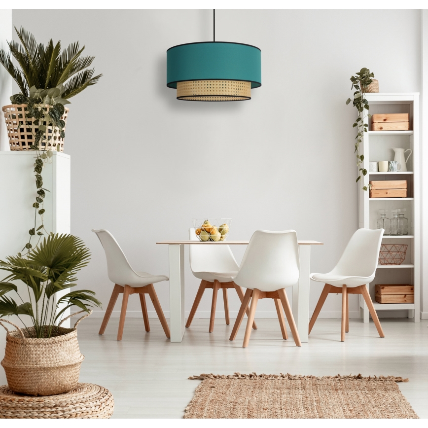 Duolla - Підвісна люстра BOHO 1xE27/15W/230V діаметр 45 см бірюзовий/ротанґ