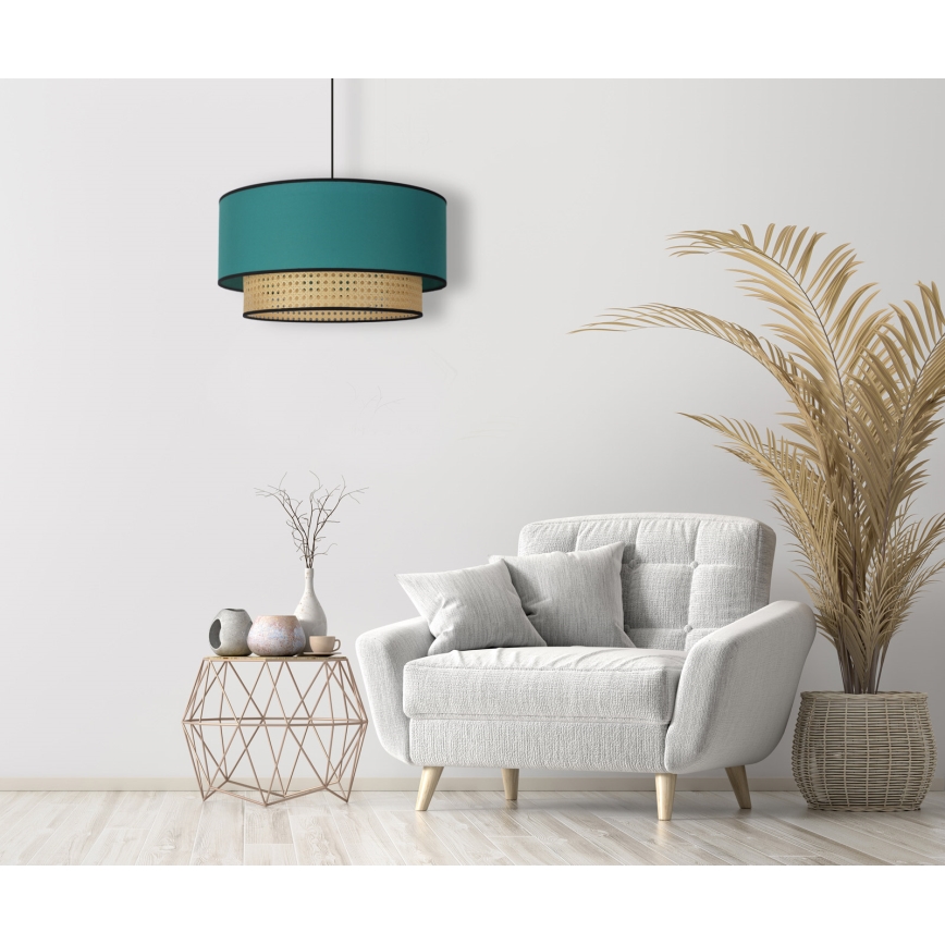 Duolla - Підвісна люстра BOHO 1xE27/15W/230V діаметр 45 см бірюзовий/ротанґ