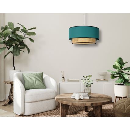 Duolla - Підвісна люстра BOHO 1xE27/15W/230V діаметр 45 см бірюзовий/ротанґ