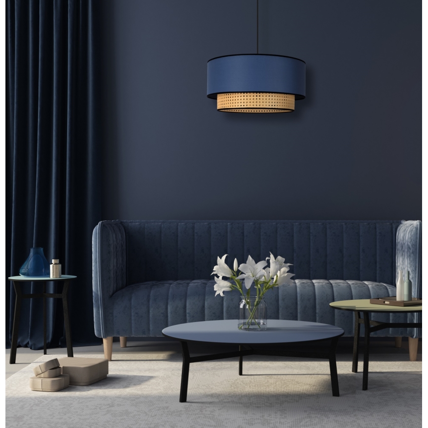Duolla - Підвісна люстра BOHO 1xE27/15W/230V діаметр 45 см синій/ротанґ