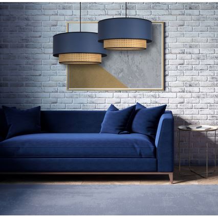 Duolla - Підвісна люстра BOHO 1xE27/15W/230V діаметр 45 см синій/ротанґ