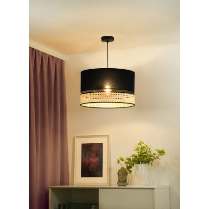Duolla - Підвісна люстра DOUBLE RATTAN 1xE27/15W/230V діаметр 40 см чорний/бежевий