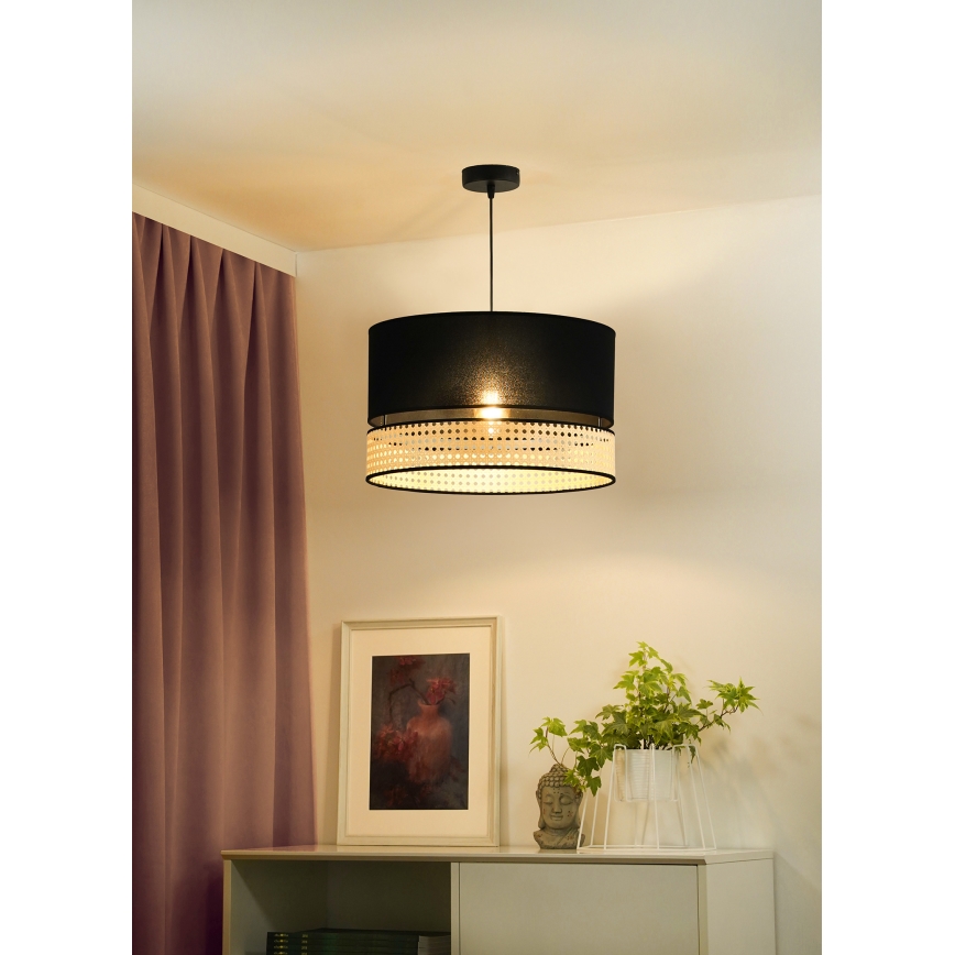 Duolla - Підвісна люстра DOUBLE RATTAN 1xE27/15W/230V діаметр 40 см чорний/бежевий