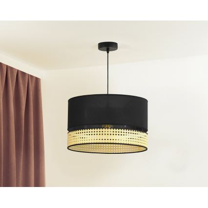 Duolla - Підвісна люстра DOUBLE RATTAN 1xE27/15W/230V діаметр 40 см чорний/бежевий