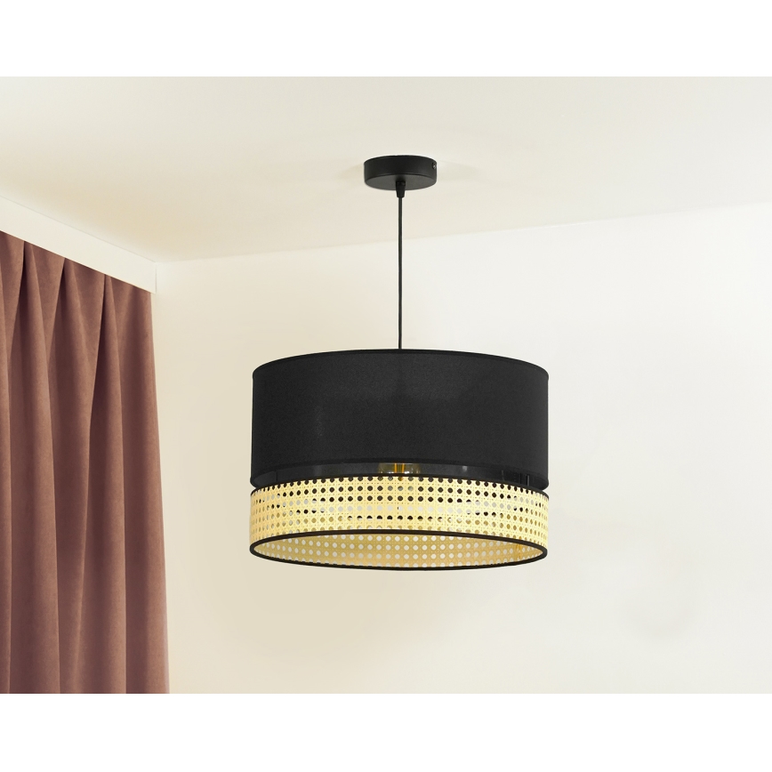 Duolla - Підвісна люстра DOUBLE RATTAN 1xE27/15W/230V діаметр 40 см чорний/бежевий