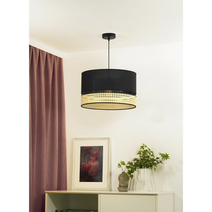 Duolla - Підвісна люстра DOUBLE RATTAN 1xE27/15W/230V діаметр 40 см чорний/бежевий