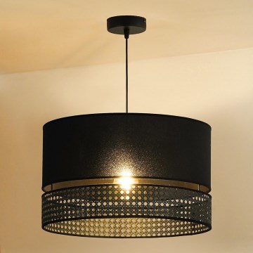 Duolla - Підвісна люстра DOUBLE RATTAN 1xE27/15W/230V діаметр 40 см чорний