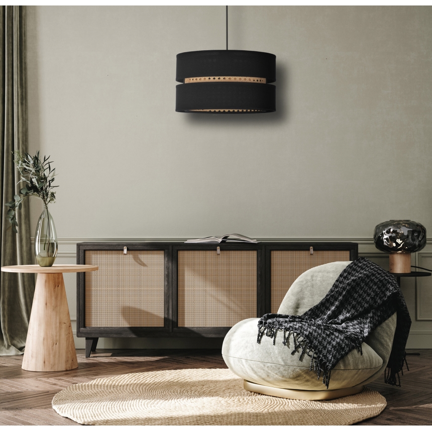 Duolla - Підвісна люстра DUO 1xE27/15W/230V діаметр 40 см чорний/ротанґ