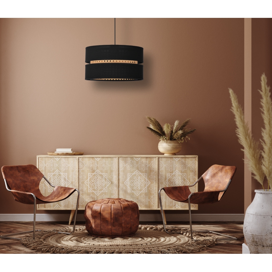 Duolla - Підвісна люстра DUO 1xE27/15W/230V діаметр 40 см чорний/ротанґ