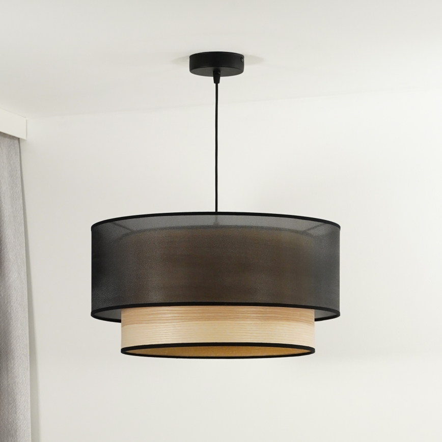 Duolla - Підвісна люстра WOOD BOHO 1xE27/15W/230V діаметр 45 см чорний/бежевий