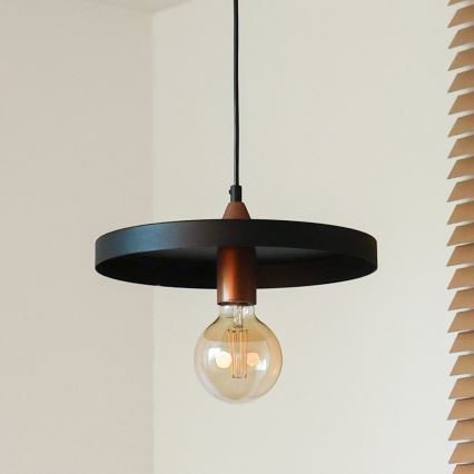 Дуолла - Підвісний світильник на шнурі АЙРОНЛАЙН 1xE27/15W/230V діаметр 30 см чорний/мідний
