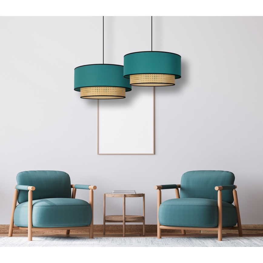 Duolla - Подвесная люстра BOHO 1xE27/15W/230V диаметр 45 см бирюзовый/ротанг