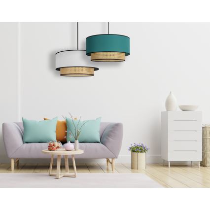 Duolla - Подвесная люстра BOHO 1xE27/15W/230V диаметр 45 см бирюзовый/ротанг