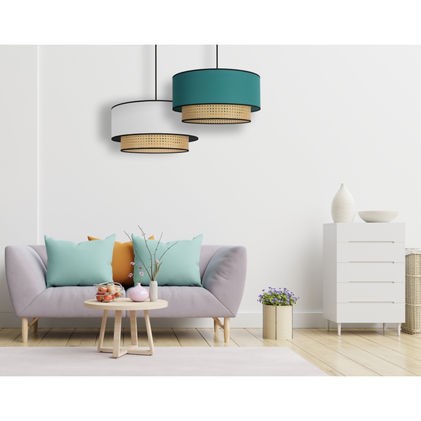 Duolla - Подвесная люстра BOHO 1xE27/15W/230V диаметр 45 см бирюзовый/ротанг