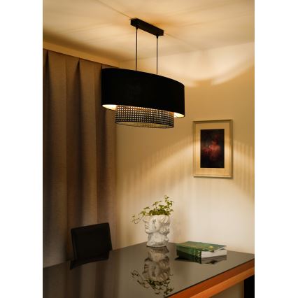 Duolla - Подвесная люстра DOUBLE OVAL RATTAN 2xE27/15W/230V черный/ротанг