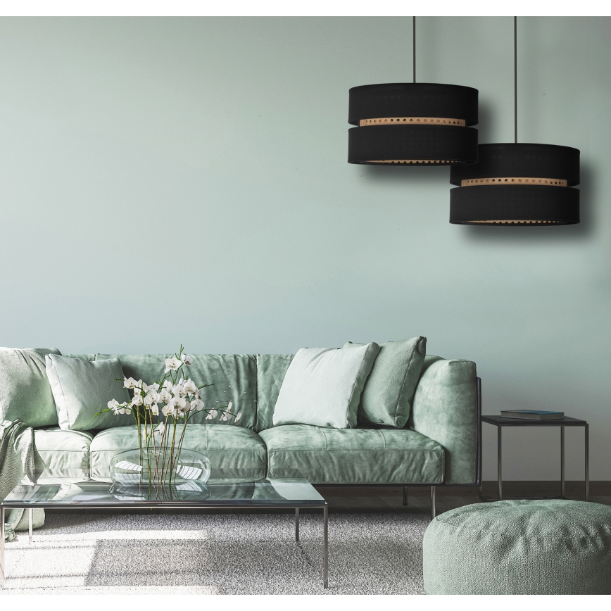 Duolla - Подвесная люстра DUO 1xE27/15W/230V диаметр 40 см черный/ротанг