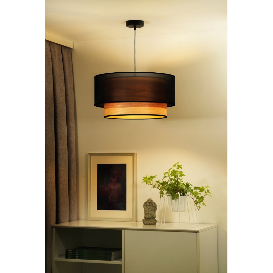 Duolla - Подвесная люстра WOOD BOHO 1xE27/15W/230V диаметр 45 см черный/бежевый