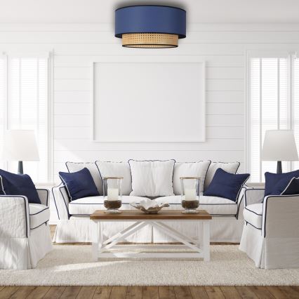 Duolla - Потолочный светильник BOHO 1xE27/15W/230V диаметр 45 см синий/ротанг