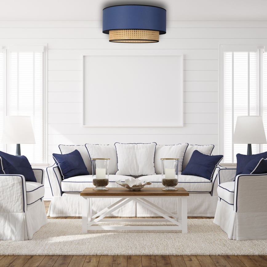 Duolla - Потолочный светильник BOHO 1xE27/15W/230V диаметр 45 см синий/ротанг