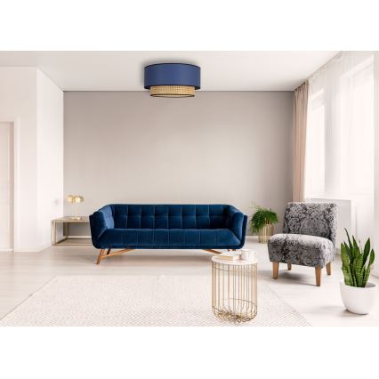 Duolla - Потолочный светильник BOHO 1xE27/15W/230V диаметр 45 см синий/ротанг