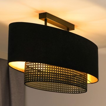 Duolla - Припотолочная люстра DOUBLE OVAL RATTAN 2xE27/15W/230V черный/ротанг