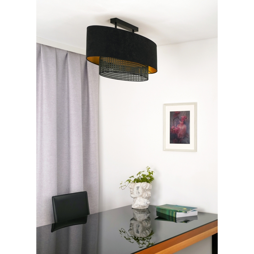 Duolla - Припотолочная люстра DOUBLE OVAL RATTAN 2xE27/15W/230V черный/ротанг