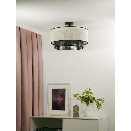 Duolla - Припотолочная люстра RATTAN YUTE 1xE27/15W/230V диаметр 45 см кремовый/черный
