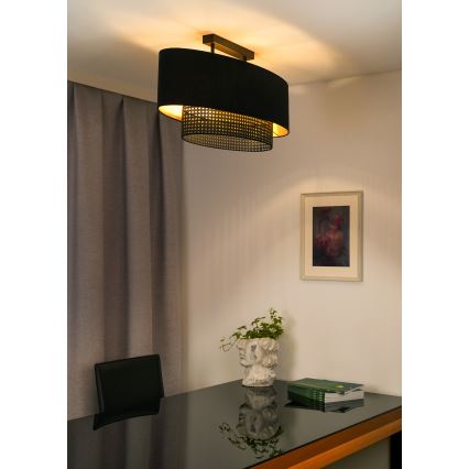 Duolla - Припотолочная люстра DOUBLE OVAL RATTAN 2xE27/15W/230V черный/ротанг
