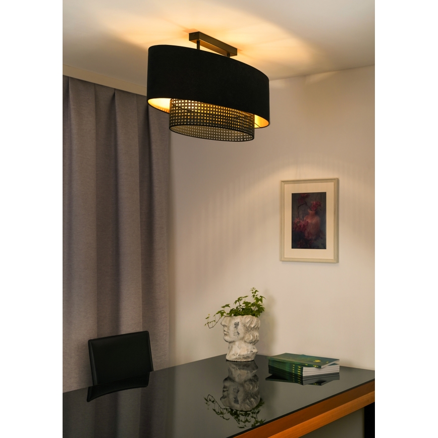 Duolla - Припотолочная люстра DOUBLE OVAL RATTAN 2xE27/15W/230V черный/ротанг