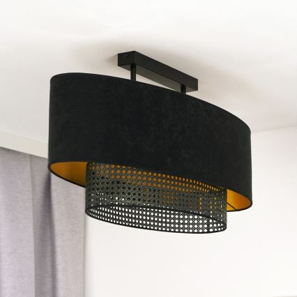 Duolla - Припотолочная люстра DOUBLE OVAL RATTAN 2xE27/15W/230V черный/ротанг