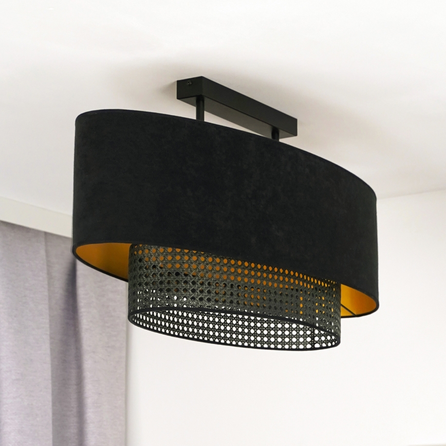 Duolla - Припотолочная люстра DOUBLE OVAL RATTAN 2xE27/15W/230V черный/ротанг