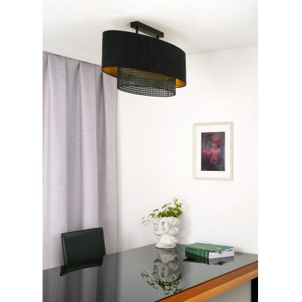 Duolla - Припотолочная люстра DOUBLE OVAL RATTAN 2xE27/15W/230V черный/ротанг