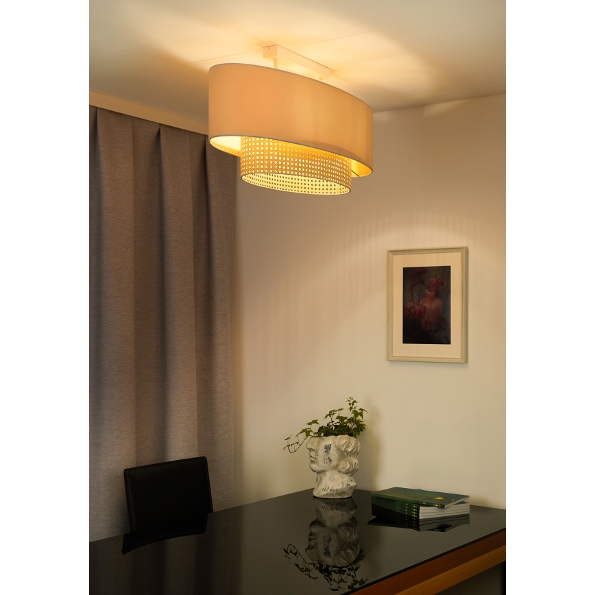 Duolla - Припотолочная люстра DOUBLE OVAL RATTAN 2xE27/15W/230V кремовый/ротанг