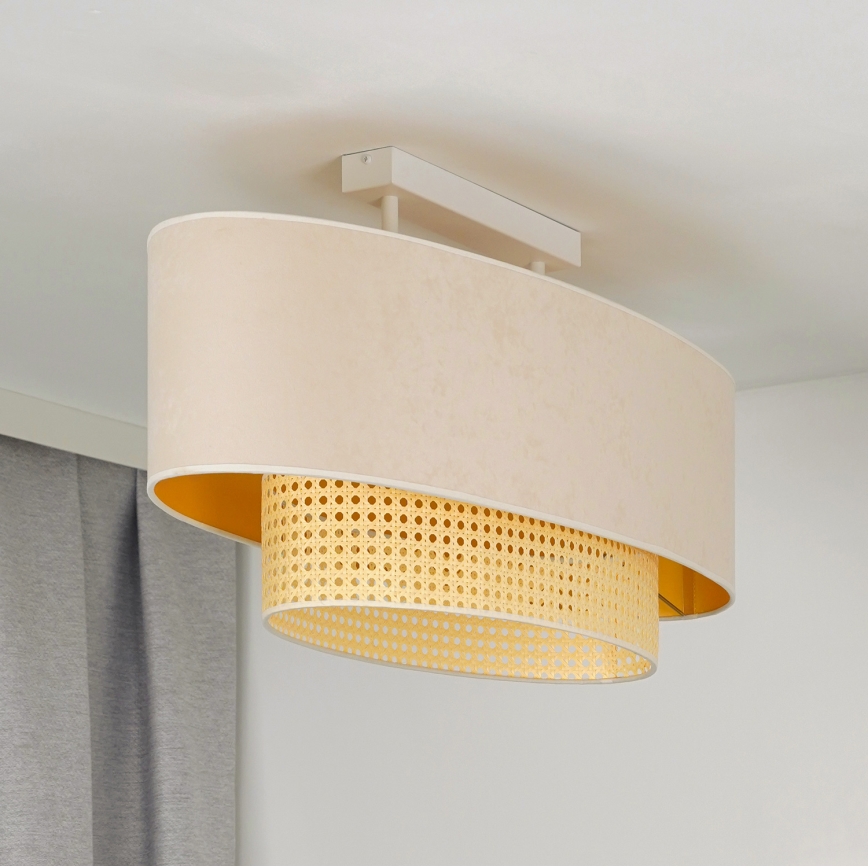 Duolla - Припотолочная люстра DOUBLE OVAL RATTAN 2xE27/15W/230V кремовый/ротанг