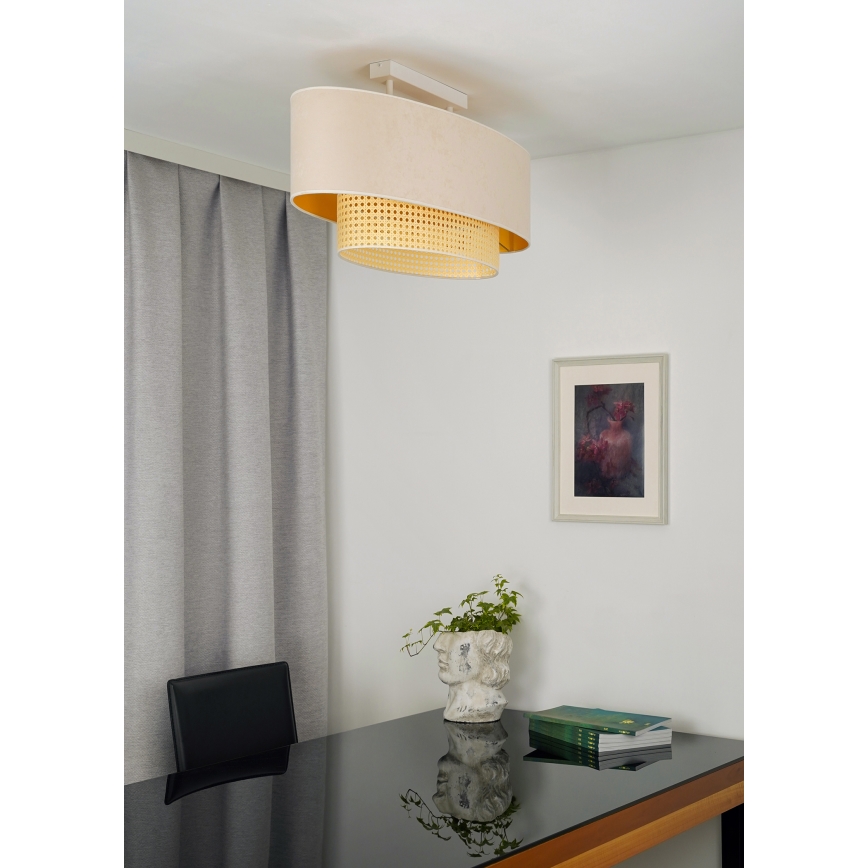 Duolla - Припотолочная люстра DOUBLE OVAL RATTAN 2xE27/15W/230V кремовый/ротанг