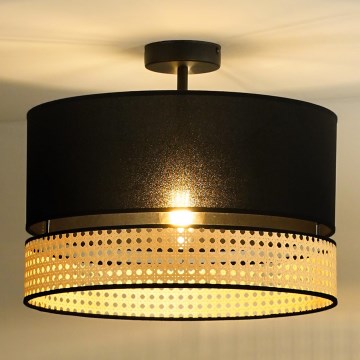 Duolla - Припотолочная люстра DOUBLE RATTAN 1xE27/15W/230V диаметр 40 см черный/бежевый