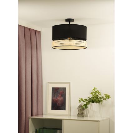 Duolla - Припотолочная люстра DOUBLE RATTAN 1xE27/15W/230V диаметр 40 см черный/бежевый