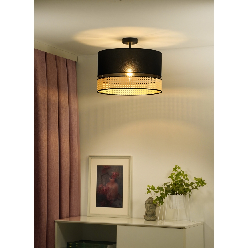 Duolla - Пристельова люстра DOUBLE RATTAN 1xE27/15W/230V діаметр 40 см чорний/бежевий