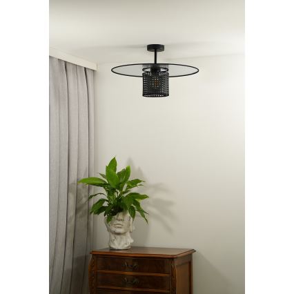 Duolla - Пристельова люстра TOKYO RATTAN 1xE27/15W/230V діаметр 50 см чорний/срібний