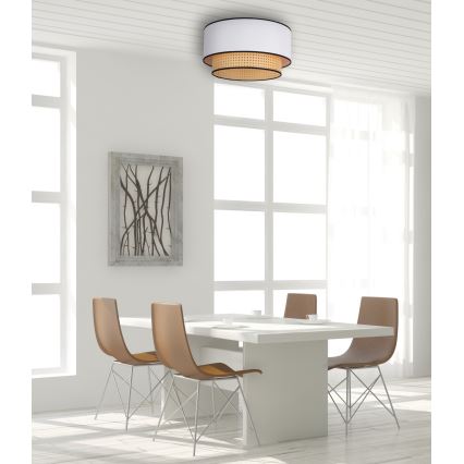 Duolla - Стельовий світильник BOHO 1xE27/15W/230V діаметр 45 см білий/ротанґ