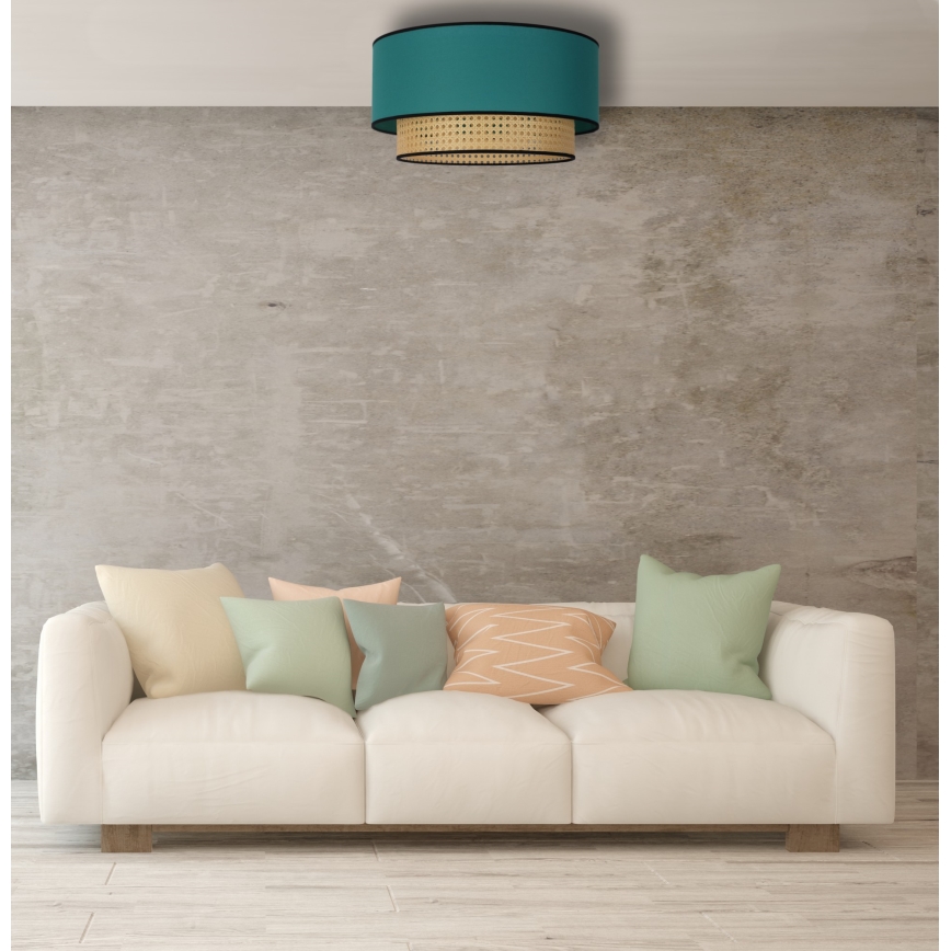 Duolla - Стельовий світильник BOHO 1xE27/15W/230V діаметр 45 см бірюзовий/ротанґ