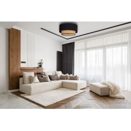 Duolla - Стельовий світильник BOHO 1xE27/15W/230V діаметр 45 см чорний/ротанґ