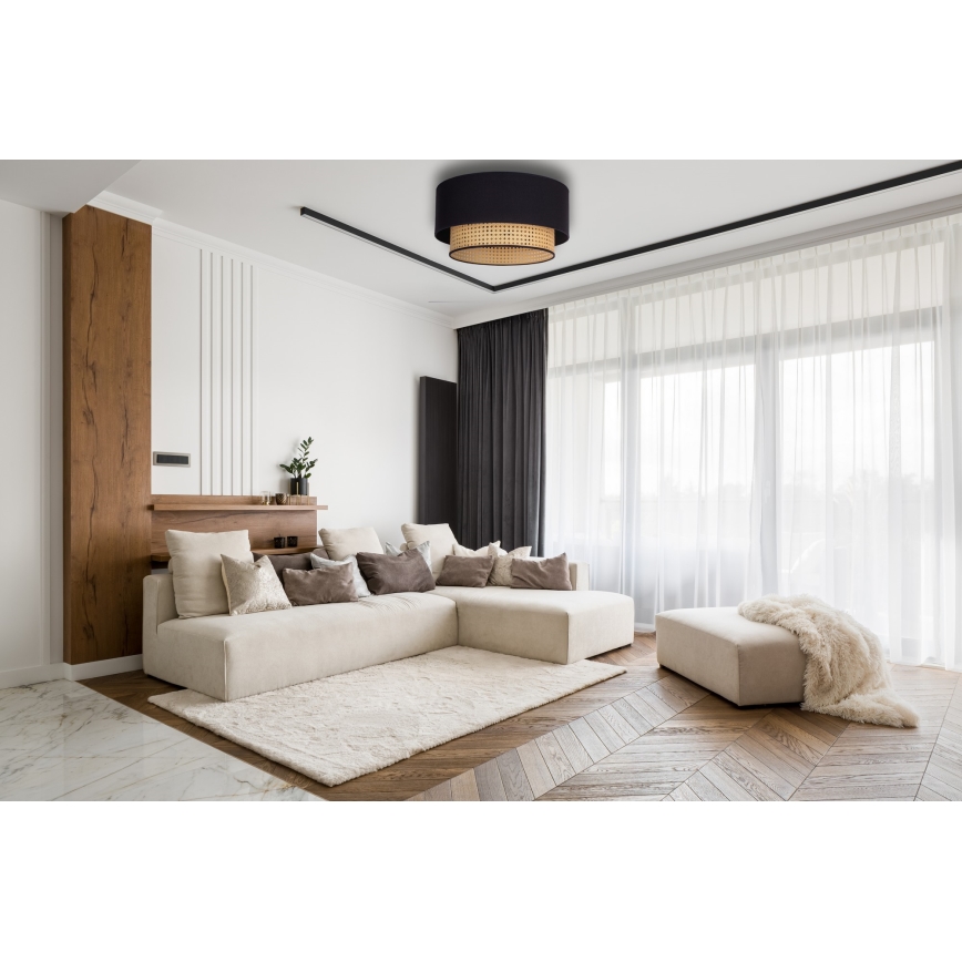 Duolla - Стельовий світильник BOHO 1xE27/15W/230V діаметр 45 см чорний/ротанґ