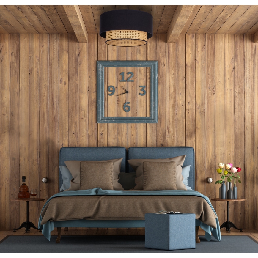 Duolla - Стельовий світильник BOHO 1xE27/15W/230V діаметр 45 см чорний/ротанґ
