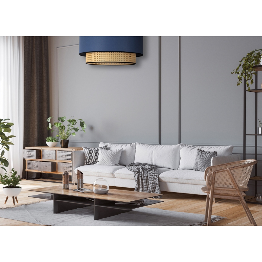Duolla - Стельовий світильник BOHO 1xE27/15W/230V діаметр 45 см синій/ротанґ