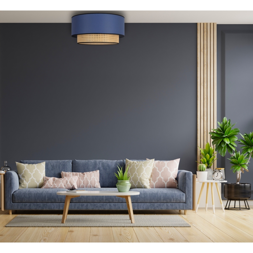 Duolla - Стельовий світильник BOHO 1xE27/15W/230V діаметр 45 см синій/ротанґ
