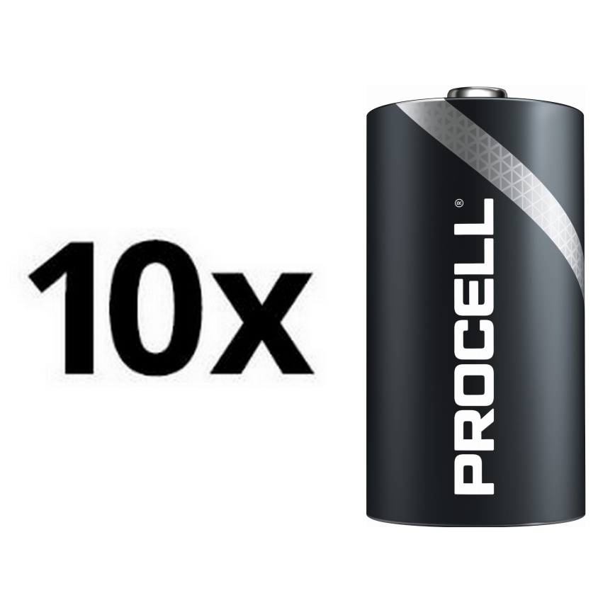 Duracell - 10 шт. Лужна батарейка Procell Industrial LR20/D 1,5V 15476 mAh