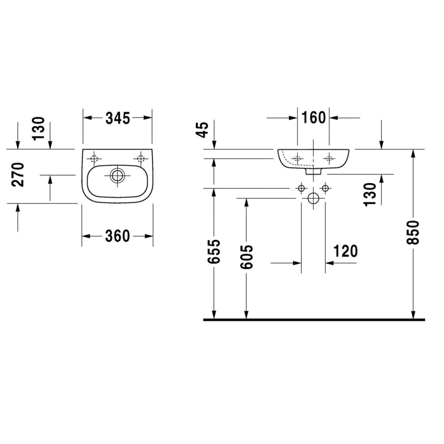 Duravit 7053600092 - Подвесной керамический умывальник D-CODE 36 x 27 см, глянцево-белый